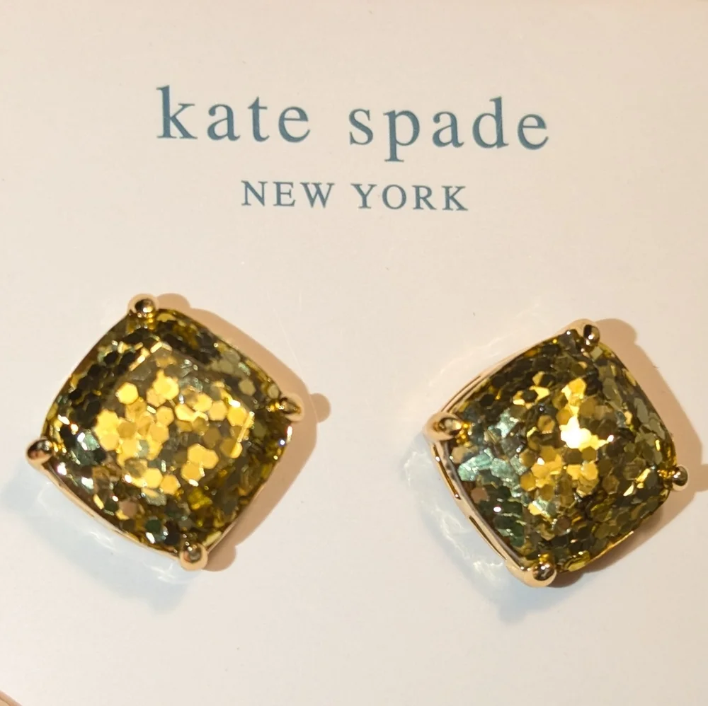 NWT Kate Spade Gold Glitter Squares Earrings